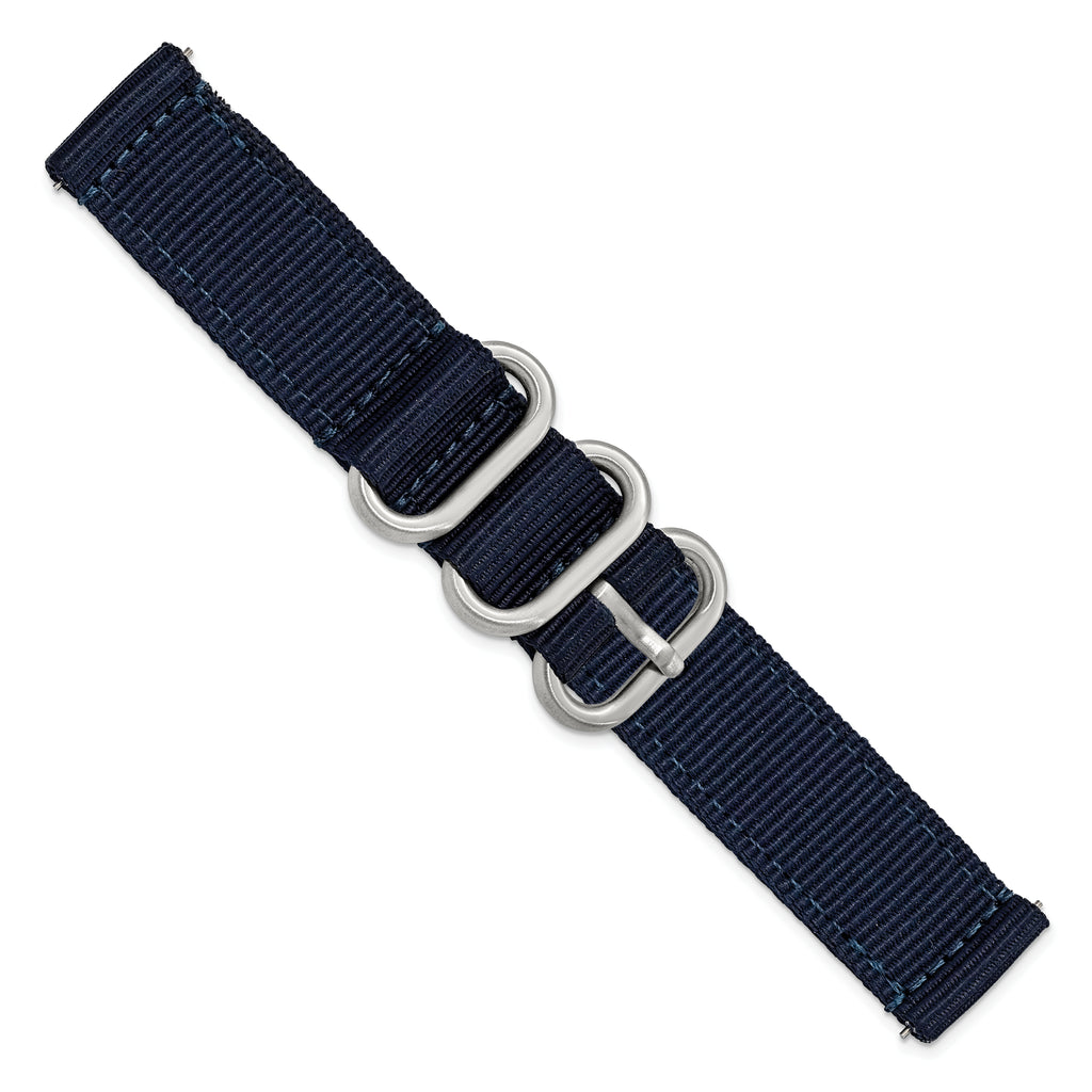 18mm Two-Piece Navy Ballistic Nylon with Brushed Stainless Steel Buckle and Quick Release Spring Bars 8.5 inch Watch Band