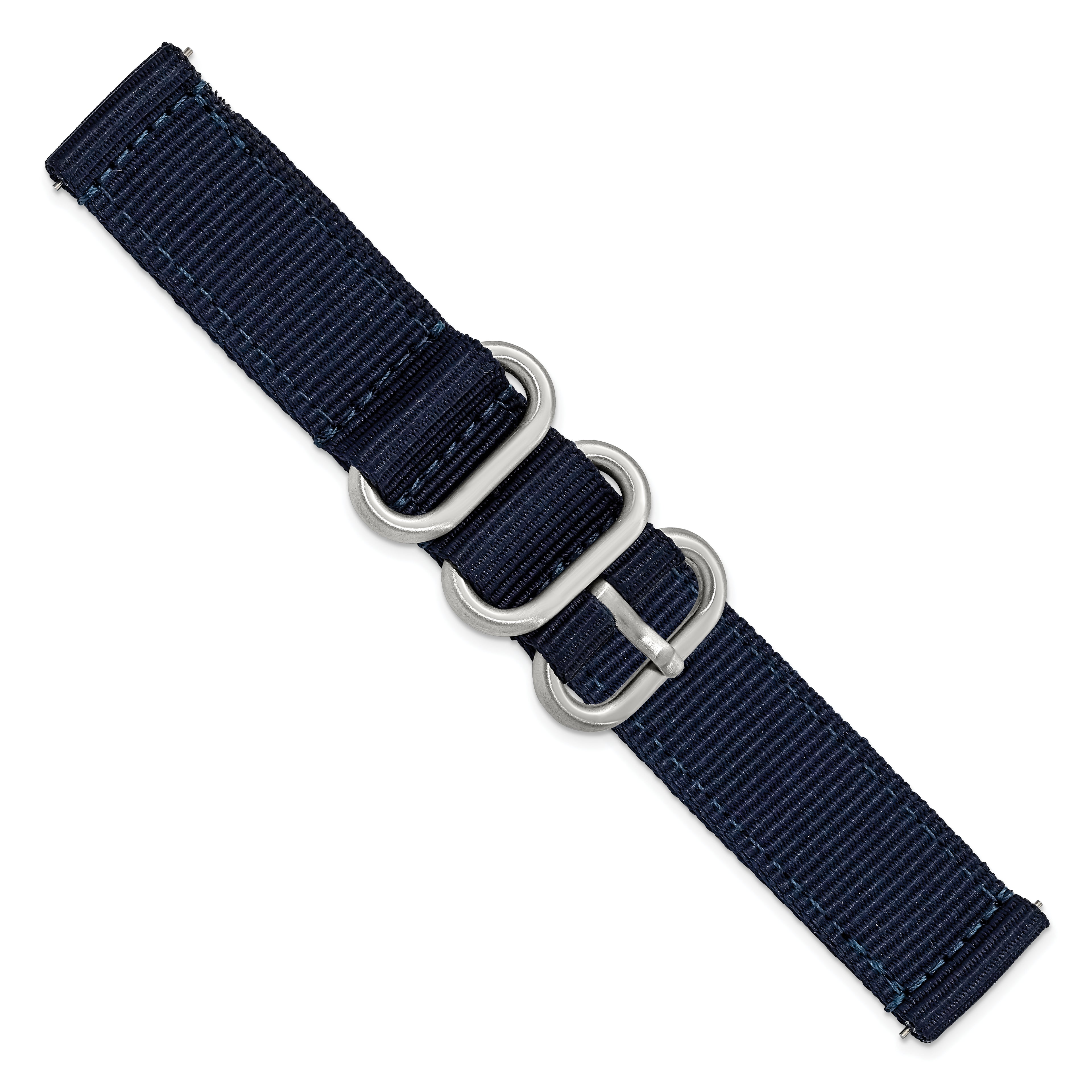 18mm Two-Piece Navy Ballistic Nylon with Brushed Stainless Steel Buckle and Quick Release Spring Bars 8.5 inch Watch Band
