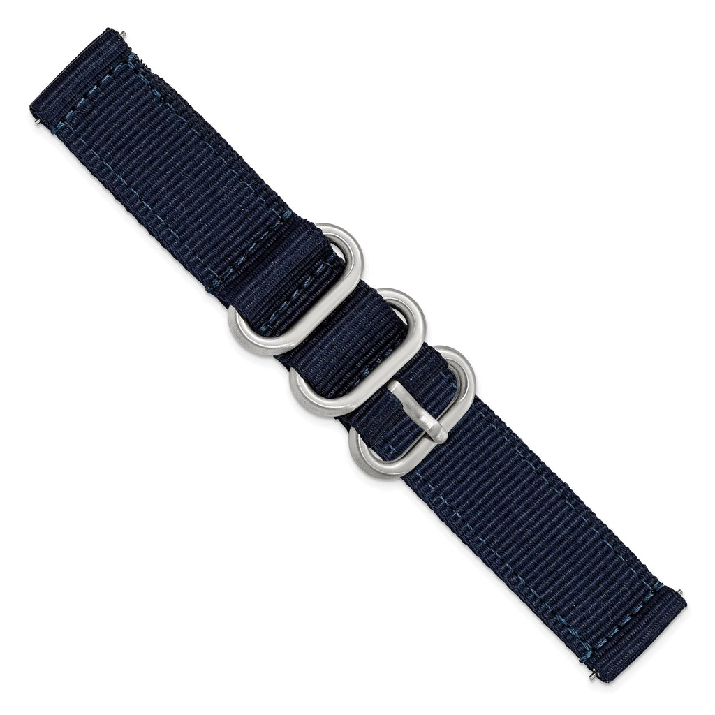 Navy Ballistic Nylon Watch Band in Stainless Steel, 18mm - Sophia Jewelers
