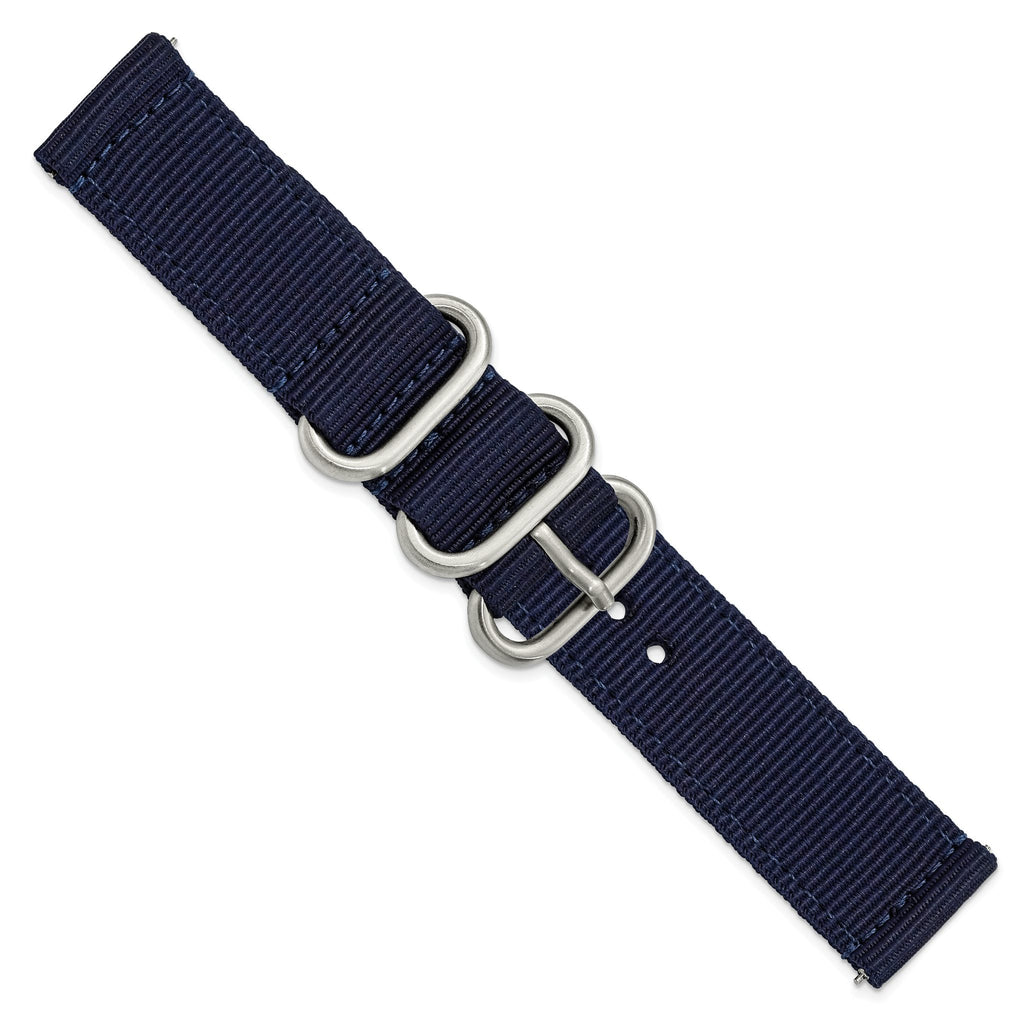 Navy Ballistic Nylon Watch Band in Stainless Steel, 18mm - Sophia Jewelers
