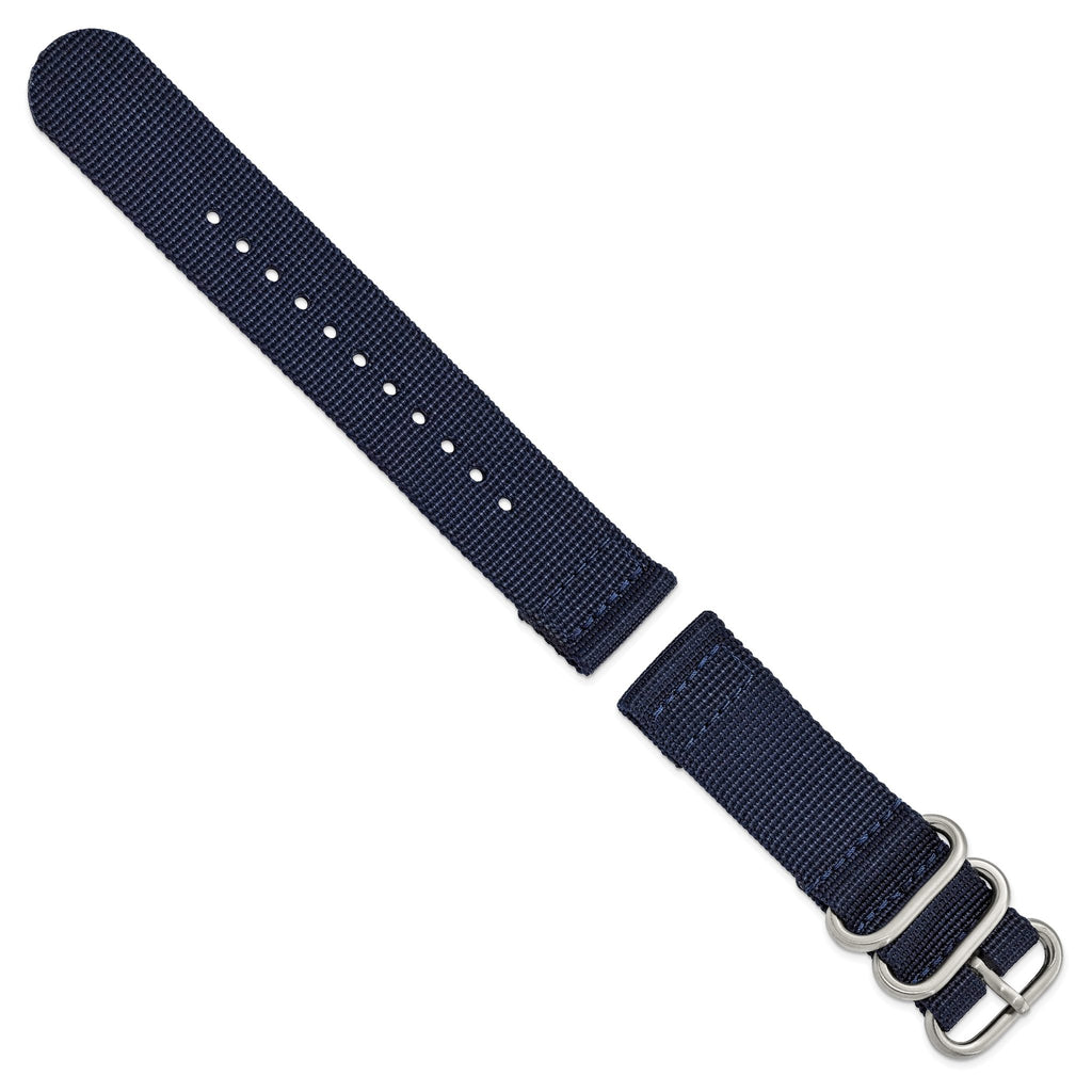 Navy Ballistic Nylon Watch Band in Stainless Steel, 18mm - Sophia Jewelers