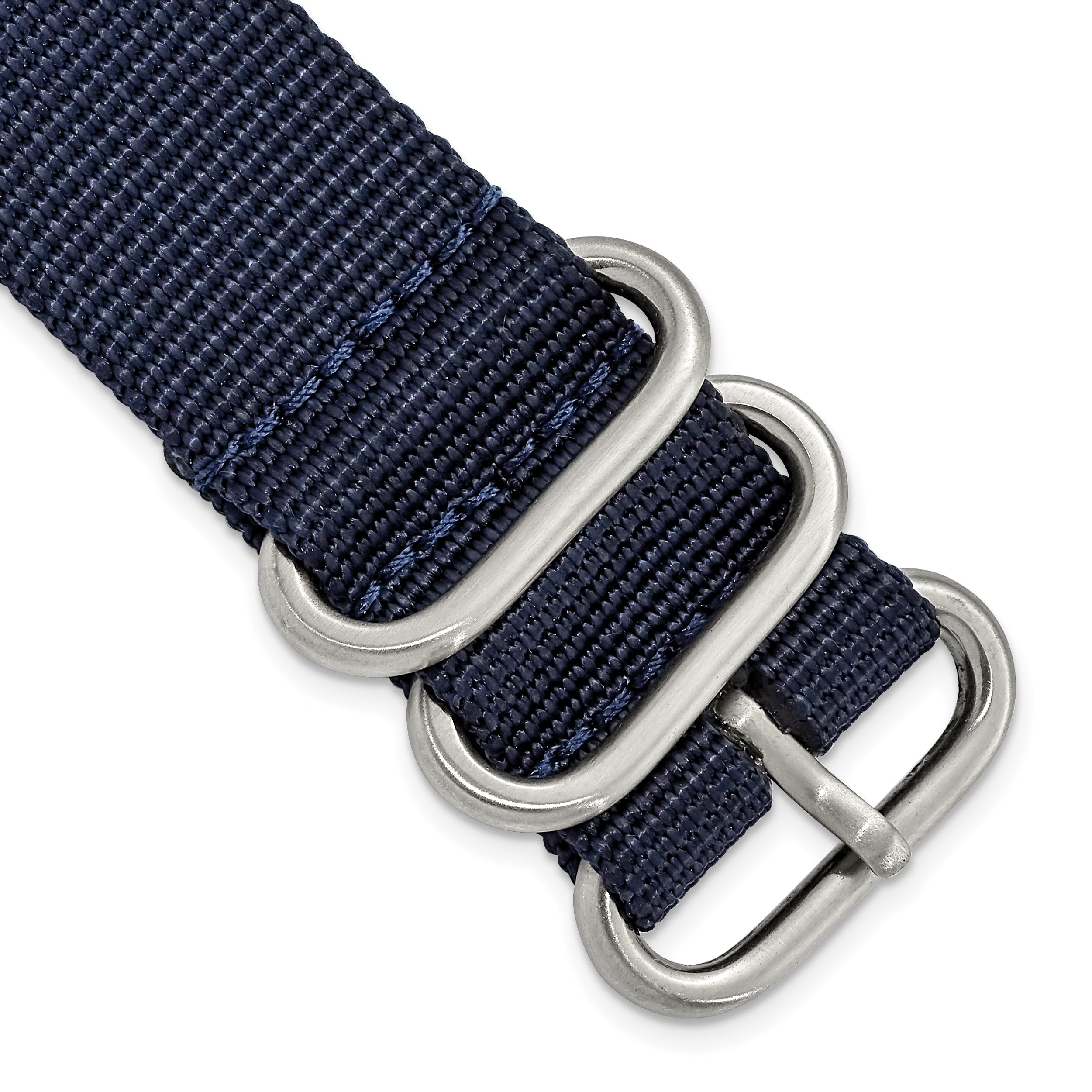 18mm Two-Piece Navy Ballistic Nylon with Brushed Stainless Steel Buckle and Quick Release Spring Bars 8.5 inch Watch Band