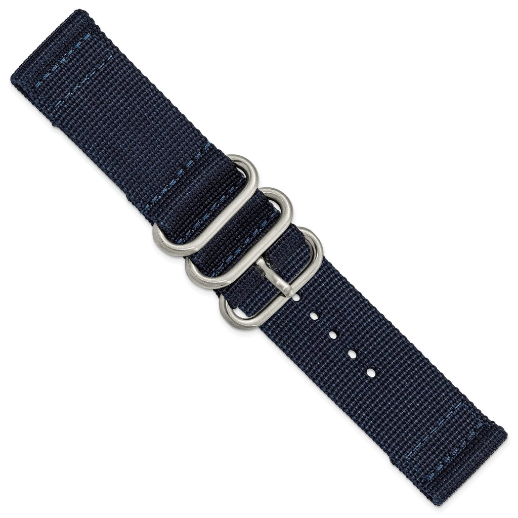 Navy Ballistic Nylon Watch Band in Stainless Steel, 18mm - Sophia Jewelers