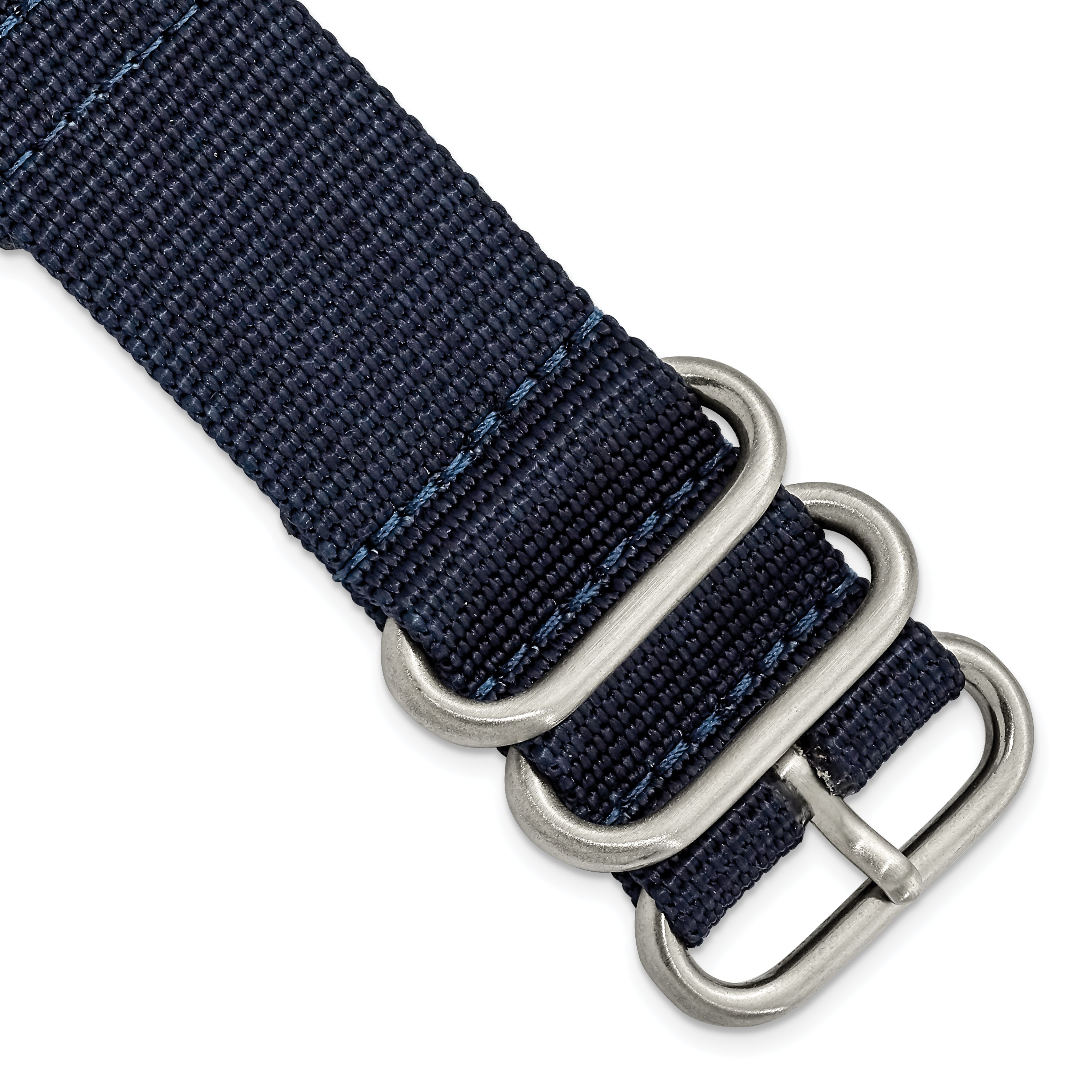 18mm Two-Piece Navy Ballistic Nylon with Brushed Stainless Steel Buckle and Quick Release Spring Bars 8.5 inch Watch Band