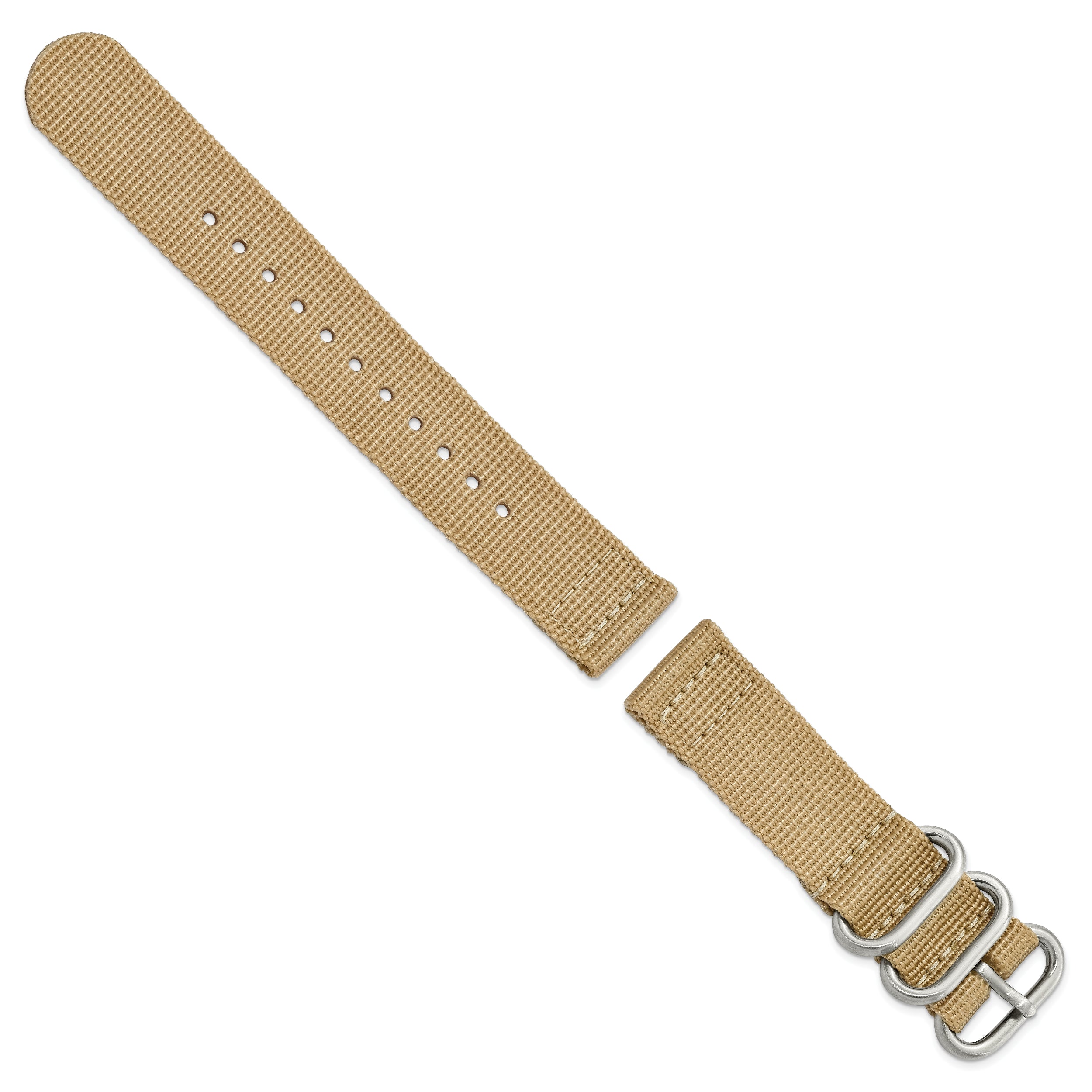20mm Two-Piece Beige Ballistic Nylon with Brushed Stainless Steel Buckle and Quick Release Spring Bars 8.5 inch Watch Band