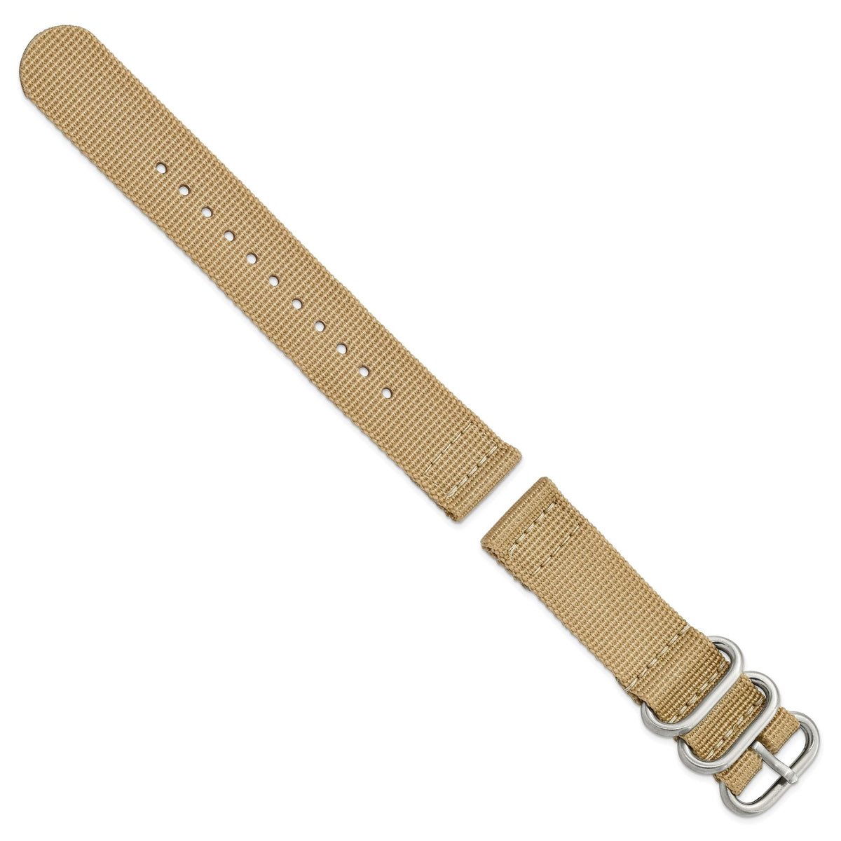 DeBeer 20mm Two-Piece Beige Ballistic Nylon with Brushed Stainless Steel Buckle and Quick Release Spring Bars 8.5 inch Watch Band