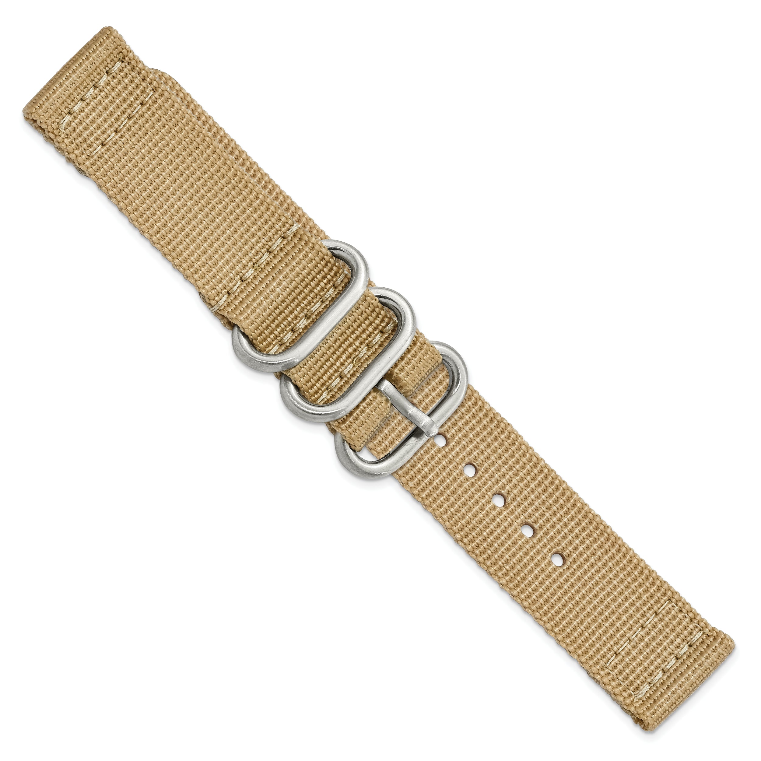 20mm Two-Piece Beige Ballistic Nylon with Brushed Stainless Steel Buckle and Quick Release Spring Bars 8.5 inch Watch Band