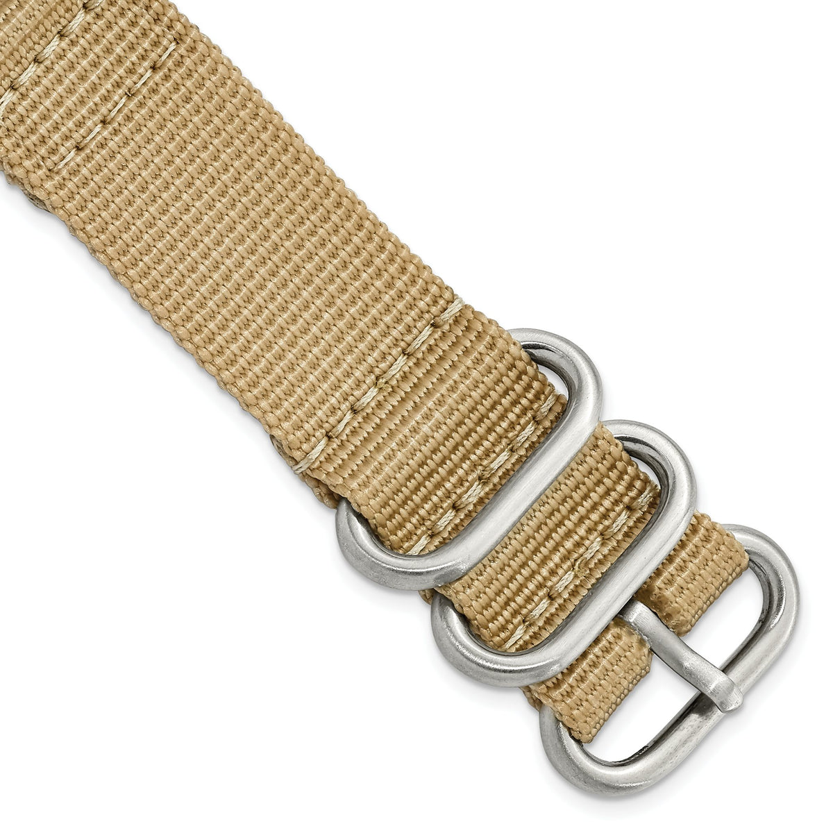 DeBeer 20mm Two-Piece Beige Ballistic Nylon with Brushed Stainless Steel Buckle and Quick Release Spring Bars 8.5 inch Watch Band