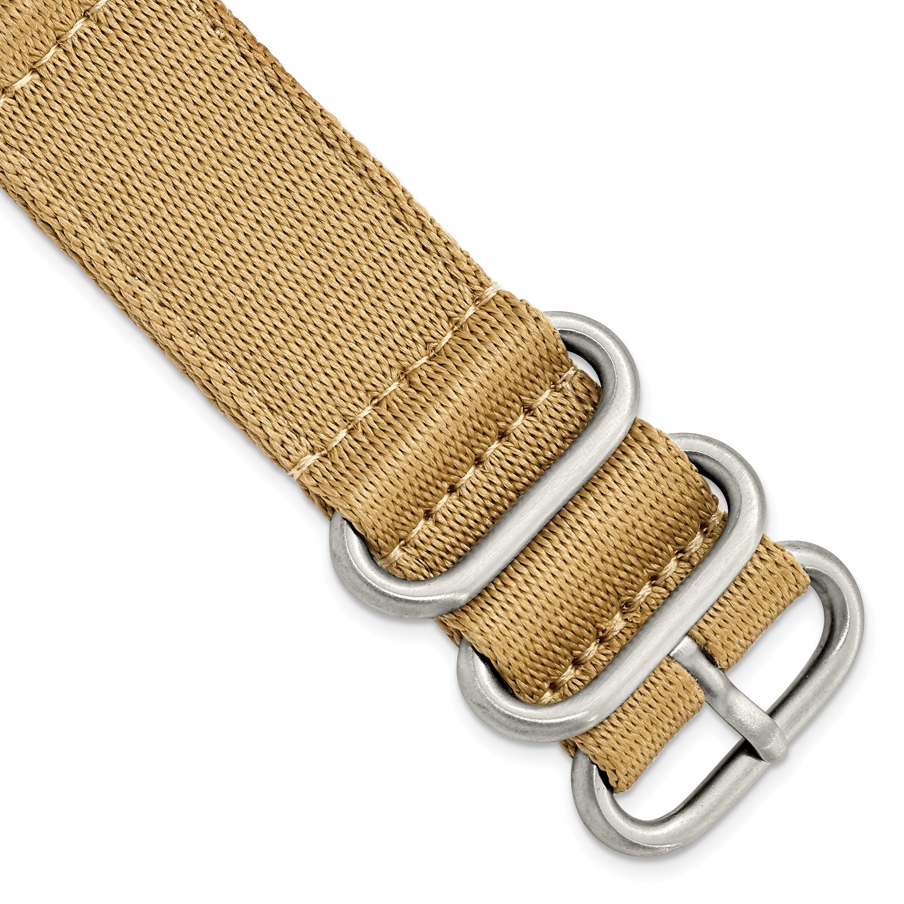 20mm Two-Piece Beige Ballistic Nylon with Brushed Stainless Steel Buckle and Quick Release Spring Bars 8.5 inch Watch Band