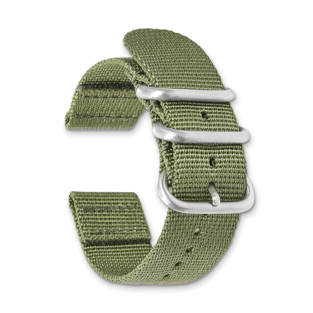 18mm Two-Piece Olive Ballistic Nylon with Brushed Stainless Steel Buckle and Quick Release Spring Bars 8.5 inch Watch Band