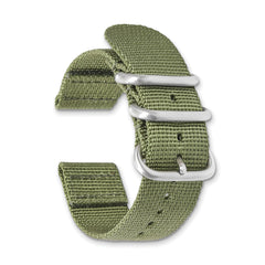 18mm Two-Piece Olive Ballistic Nylon with Brushed Stainless Steel Buckle and Quick Release Spring Bars 8.5 inch Watch Band