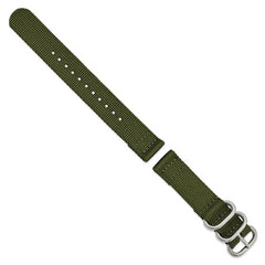 18mm Two-Piece Olive Ballistic Nylon with Brushed Stainless Steel Buckle and Quick Release Spring Bars 8.5 inch Watch Band