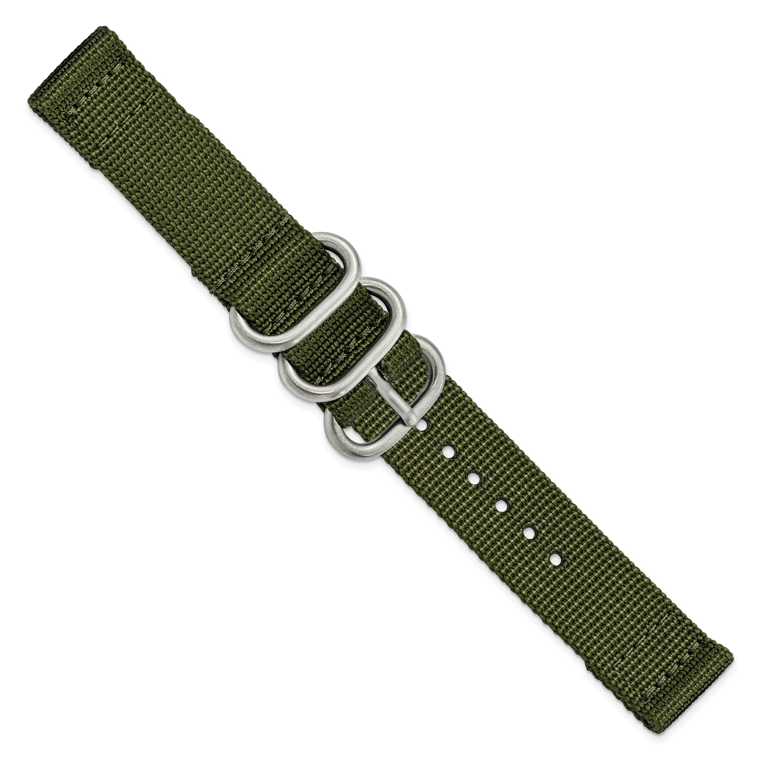 18mm Two-Piece Olive Ballistic Nylon with Brushed Stainless Steel Buckle and Quick Release Spring Bars 8.5 inch Watch Band