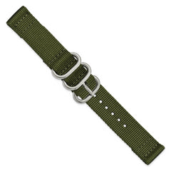 18mm Two-Piece Olive Ballistic Nylon with Brushed Stainless Steel Buckle and Quick Release Spring Bars 8.5 inch Watch Band
