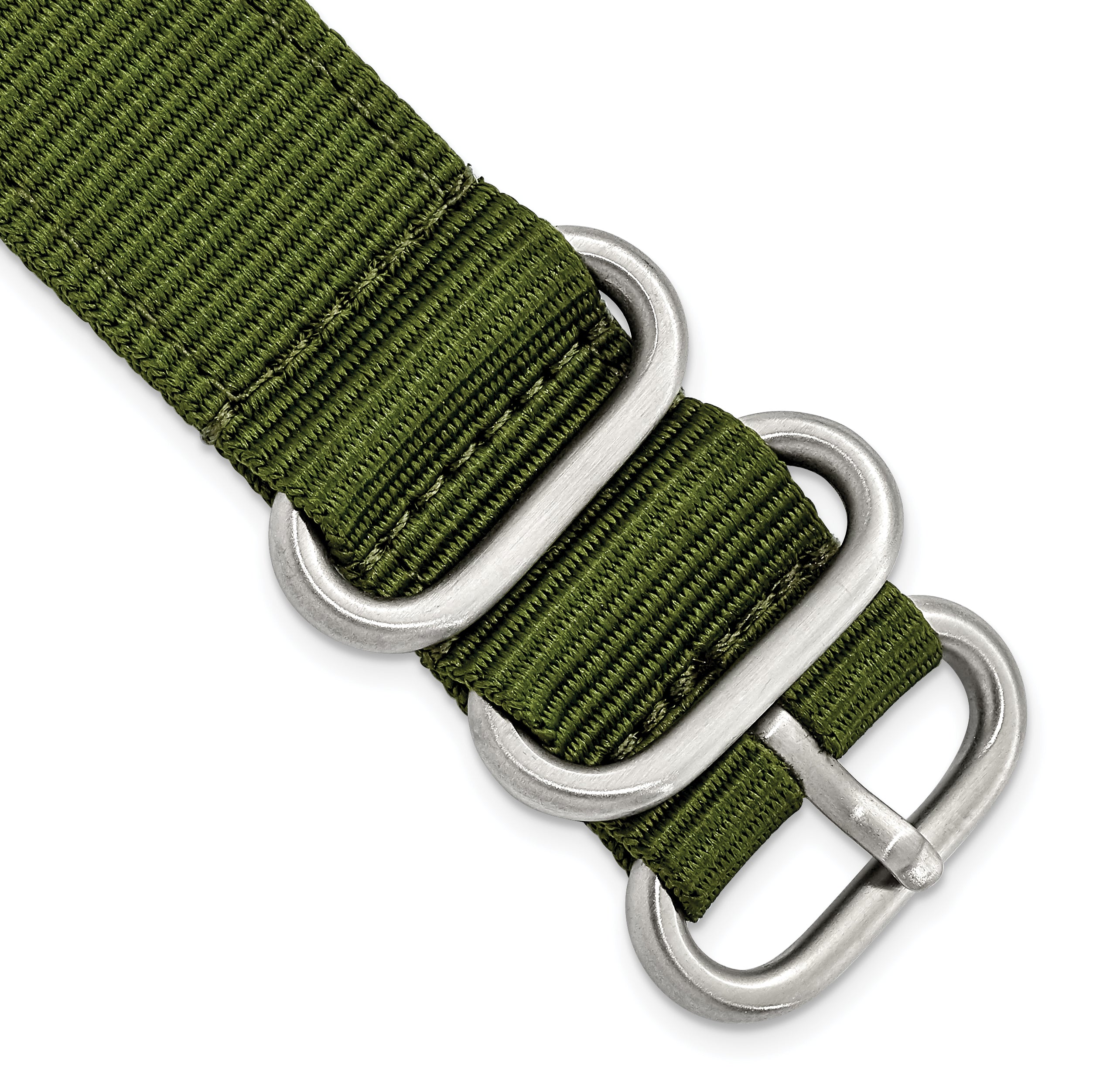 18mm Two-Piece Olive Ballistic Nylon with Brushed Stainless Steel Buckle and Quick Release Spring Bars 8.5 inch Watch Band