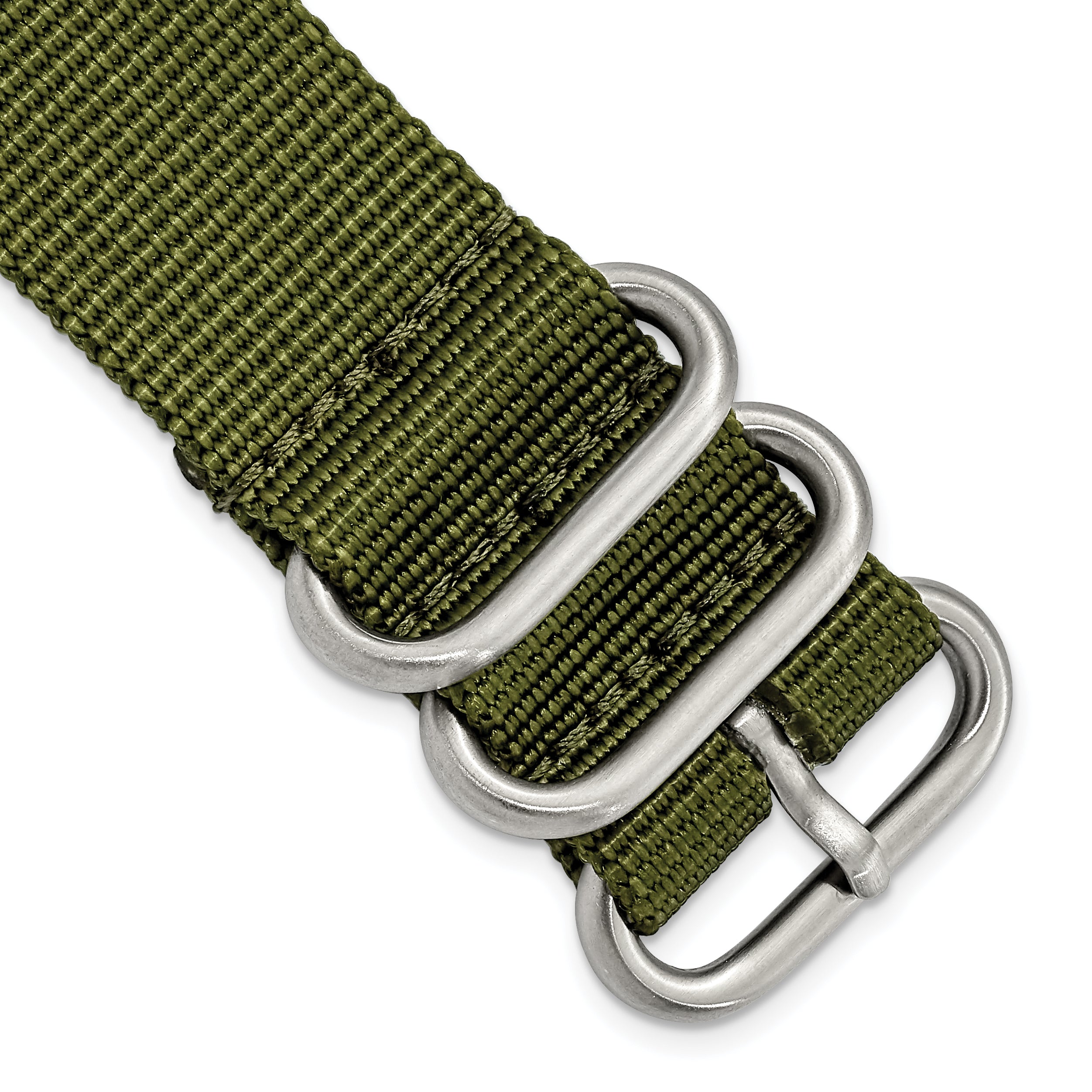 18mm Two-Piece Olive Ballistic Nylon with Brushed Stainless Steel Buckle and Quick Release Spring Bars 8.5 inch Watch Band
