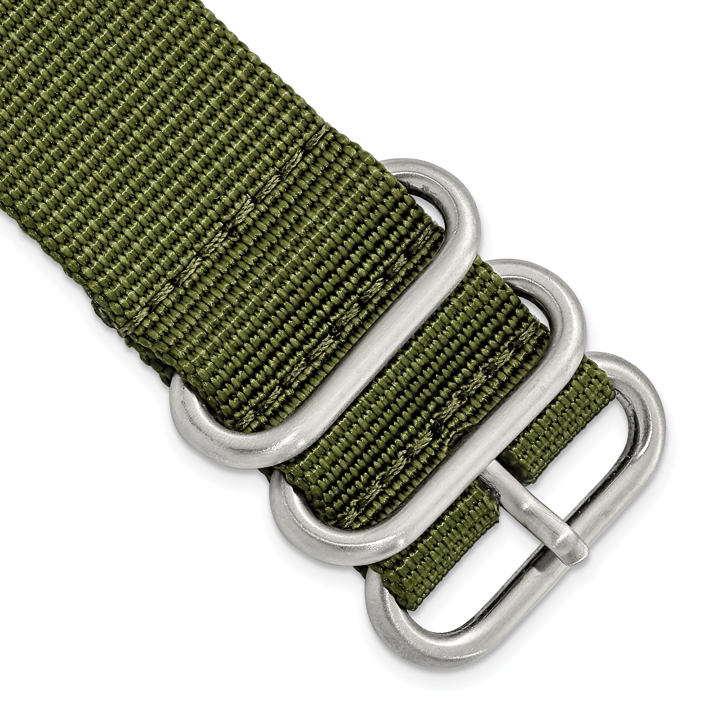 18mm Two-Piece Olive Ballistic Nylon with Brushed Stainless Steel Buckle and Quick Release Spring Bars 8.5 inch Watch Band