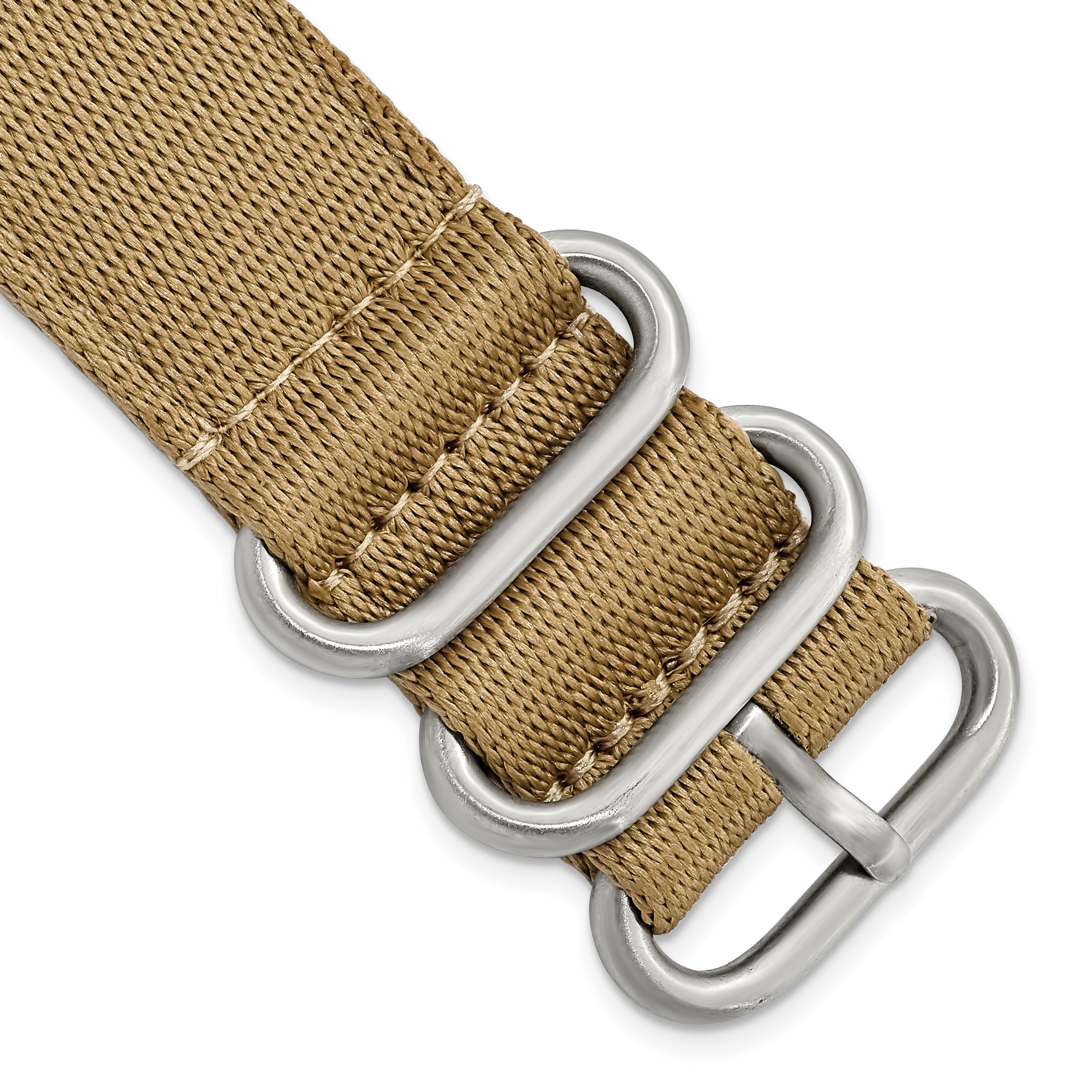 18mm Two-Piece Khaki Brown Ballistic Nylon with Brushed Stainless Steel Buckle and Quick Release Spring Bars 8.5 inch Watch Band