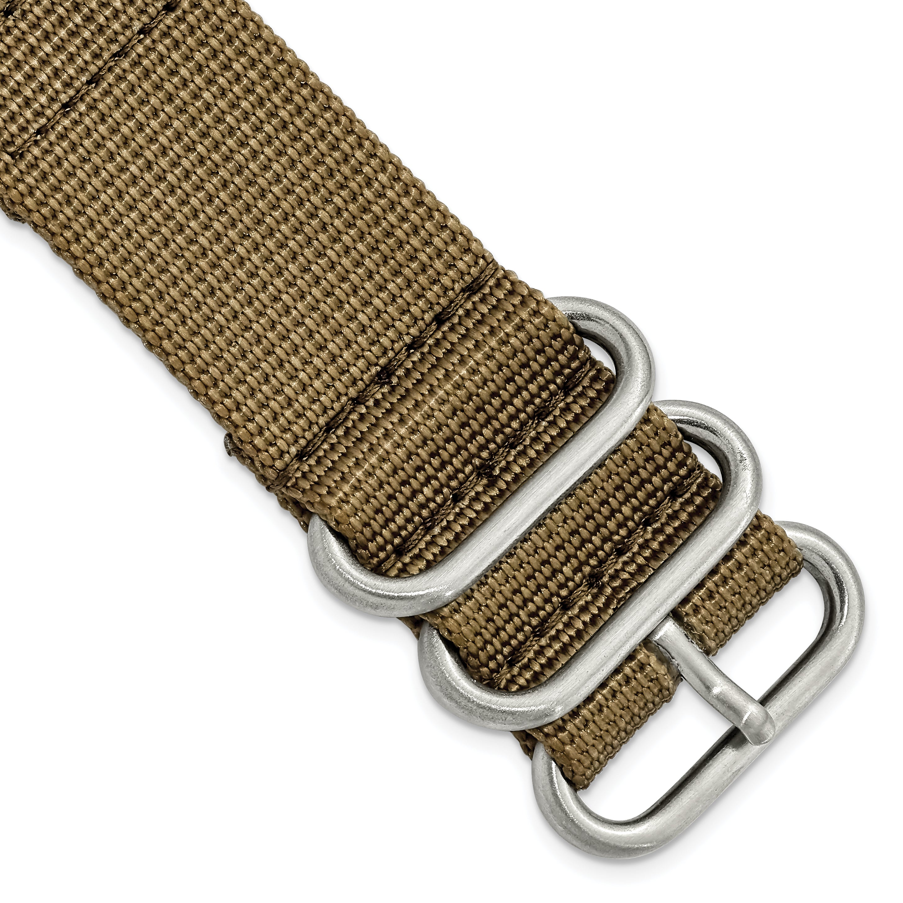 18mm Two-Piece Khaki Brown Ballistic Nylon with Brushed Stainless Steel Buckle and Quick Release Spring Bars 8.5 inch Watch Band