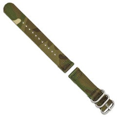 20mm Two-Piece Green Camo Ballistic Nylon with Brushed Stainless Steel Buckle 8.5 inch Watch Band