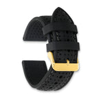 18mm Black Ventilated Silicone with Black Stitching and Gold-tone Buckle 8 inch Watch Band