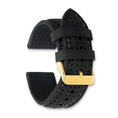18mm Black Ventilated Silicone with Black Stitching and Gold-tone Buckle 8 inch Watch Band