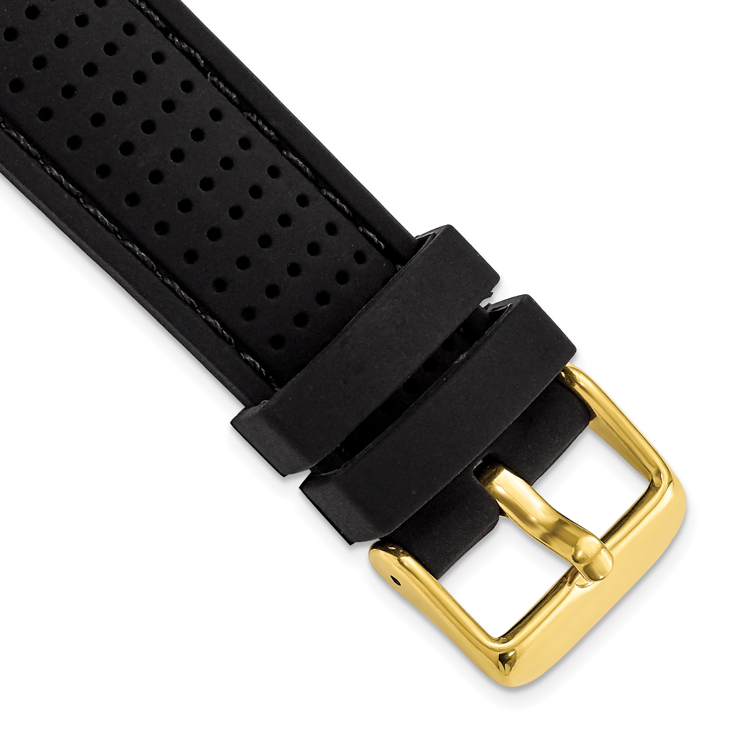 18mm Black Ventilated Silicone with Black Stitching and Gold-tone Buckle 8 inch Watch Band
