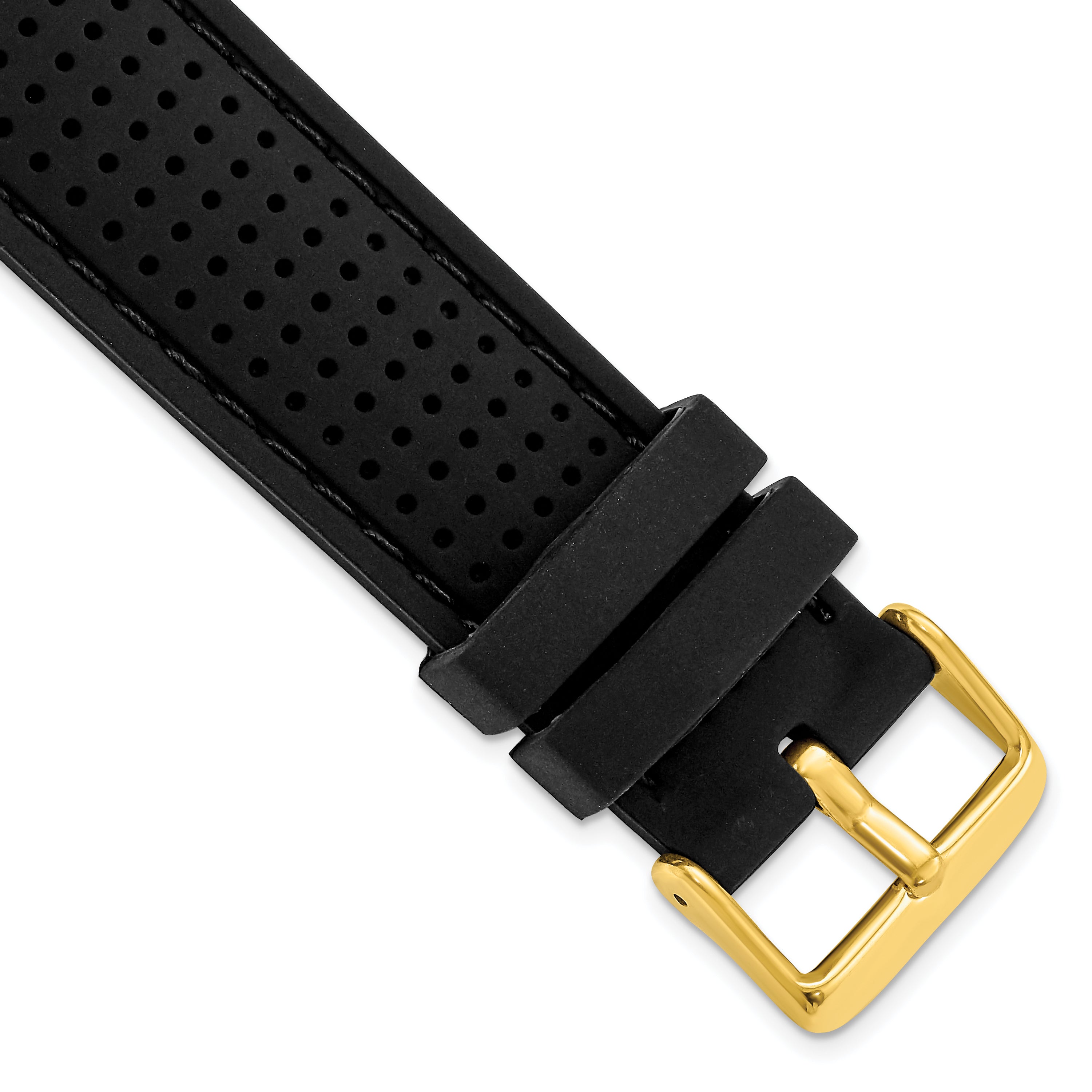 18mm Black Ventilated Silicone with Black Stitching and Gold-tone Buckle 8 inch Watch Band