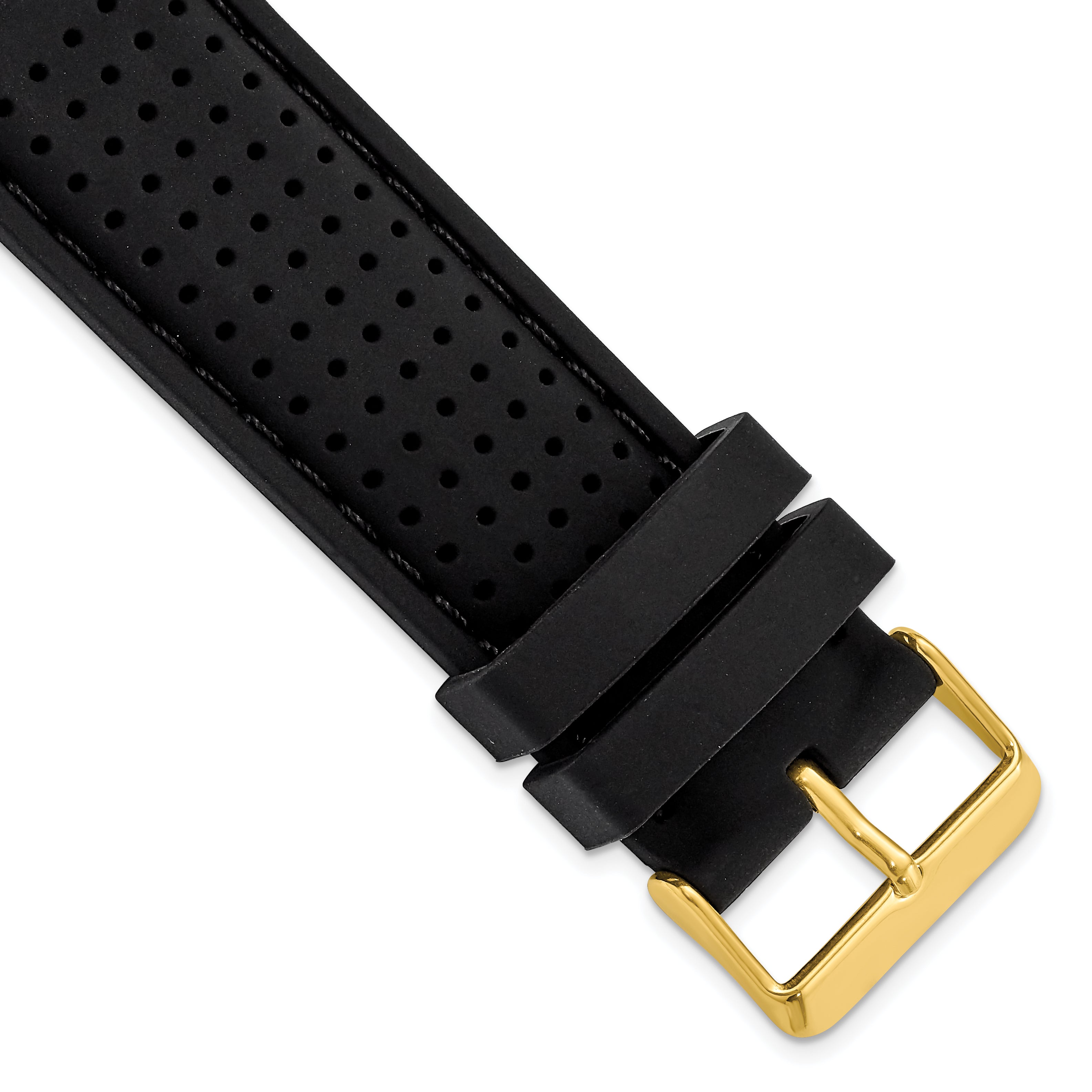 18mm Black Ventilated Silicone with Black Stitching and Gold-tone Buckle 8 inch Watch Band