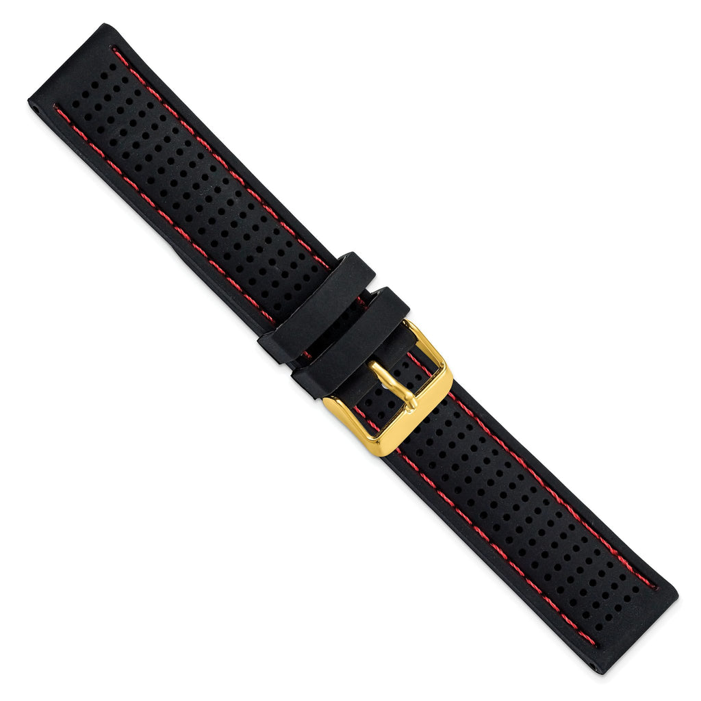 Red Ventilated Black Watch Band in Silicone Rubber - Sophia Jewelers