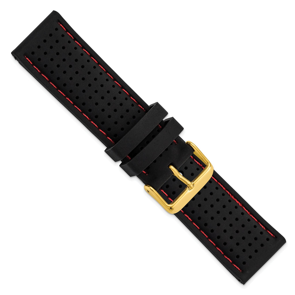 Red Ventilated Black Watch Band in Silicone Rubber - Sophia Jewelers