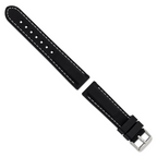 20mm Black Smooth Silicone with White Stitching and Silver-tone Buckle 8 inch Watch Band