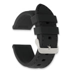 20mm Black Smooth Silicone with Black Stitching and Silver-tone Buckle 8 inch Watch Band