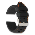 20mm Black Smooth Silicone with Orange Stitching and Silver-tone Buckle 8 inch Watch Band