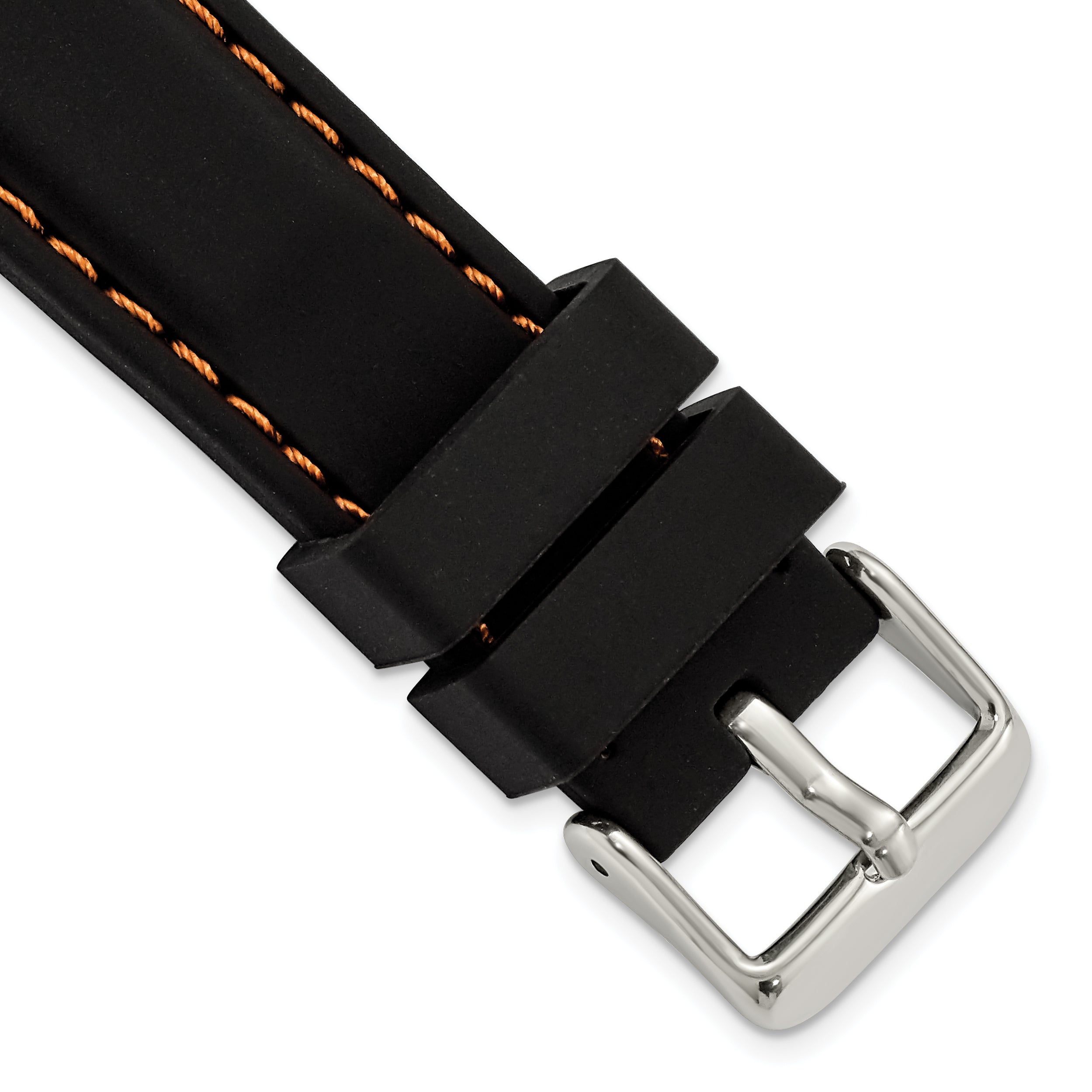 20mm Black Smooth Silicone with Orange Stitching and Silver-tone Buckle 8 inch Watch Band Main image