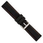 DeBeer 22mm Black Smooth Silicone with Orange Stitching and Silver-tone Buckle 8 inch Watch Band
