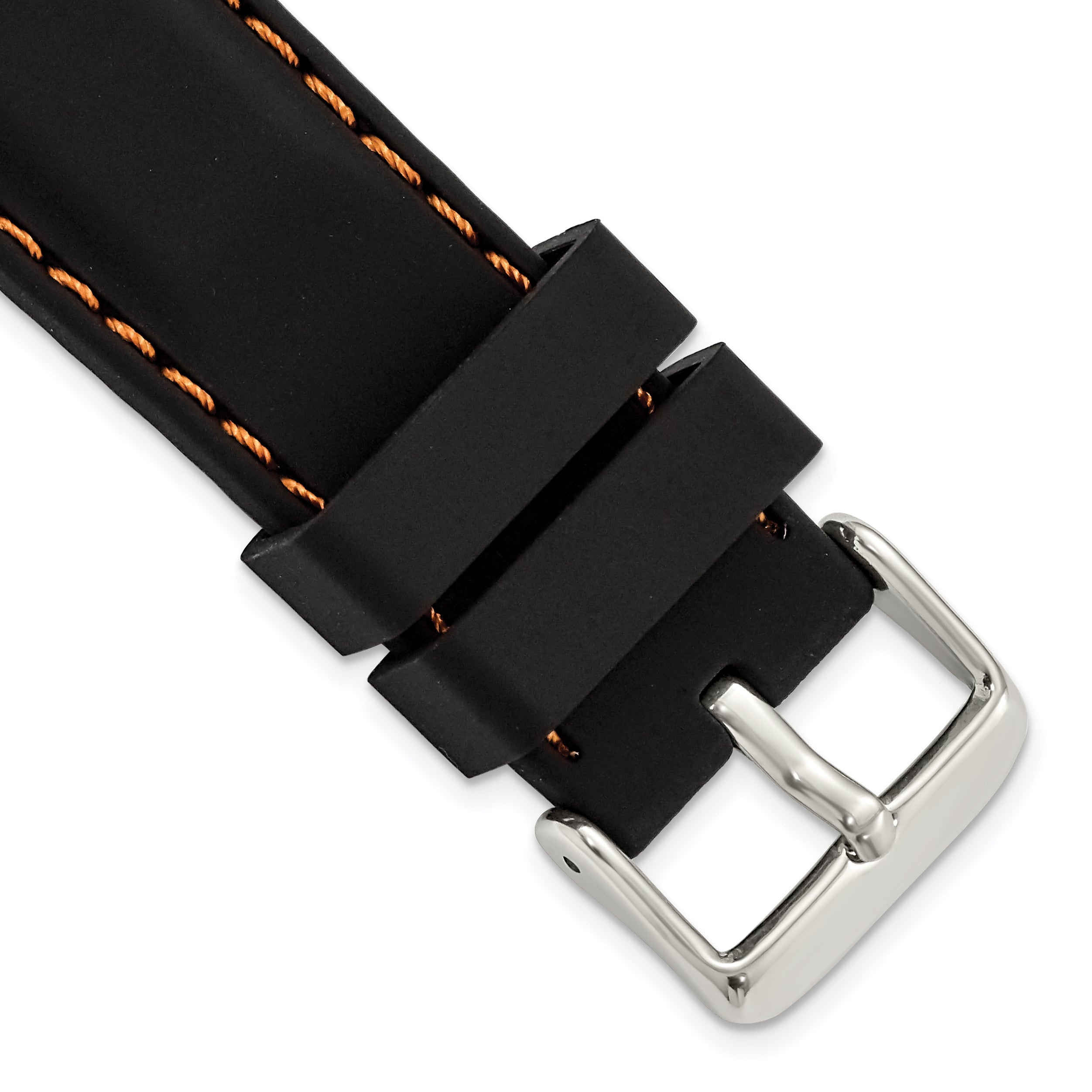 20mm Black Smooth Silicone with Orange Stitching and Silver-tone Buckle 8 inch Watch Band