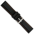 DeBeer 24mm Black Smooth Silicone with Orange Stitching and Silver-tone Buckle 8 inch Watch Band