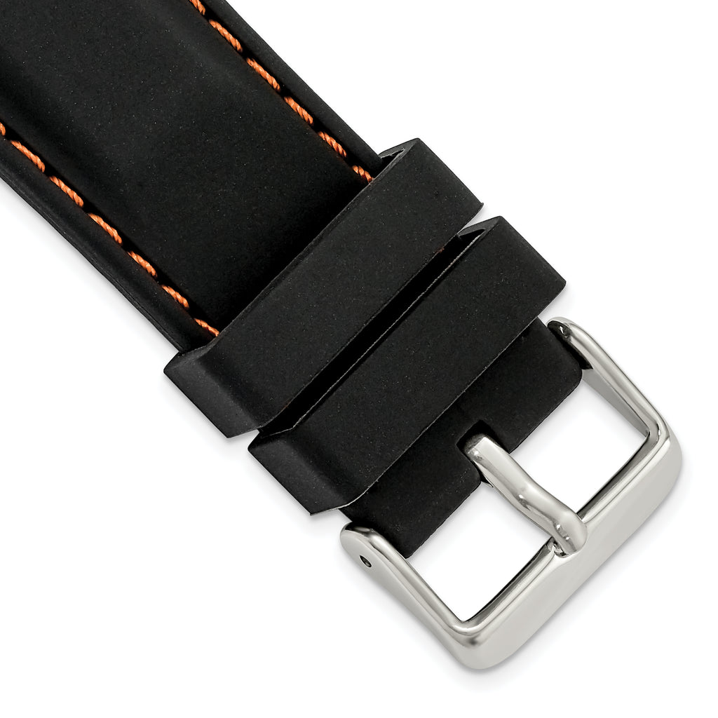 Smooth Silicone Watch Band in Black with Orange Stitching, 20mm