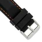 Smooth Silicone Watch Band in Black with Orange Stitching, 20mm