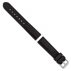 20mm Black Smooth Silicone with Red Stitching and Silver-tone Buckle 8 inch Watch Band