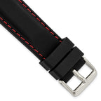 Smooth Silicone Watch Band in Black with Red Stitching, 24mm