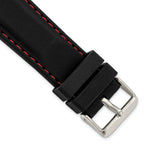 Smooth Silicone Watch Band in Black with Red Stitching, 24mm