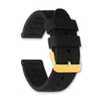 18mm Black Textured Silicone with Black Stitching and Gold-tone Buckle 8 inch Watch Band