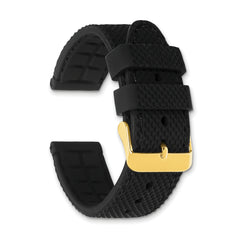 18mm Black Textured Silicone with Black Stitching and Gold-tone Buckle 8 inch Watch Band