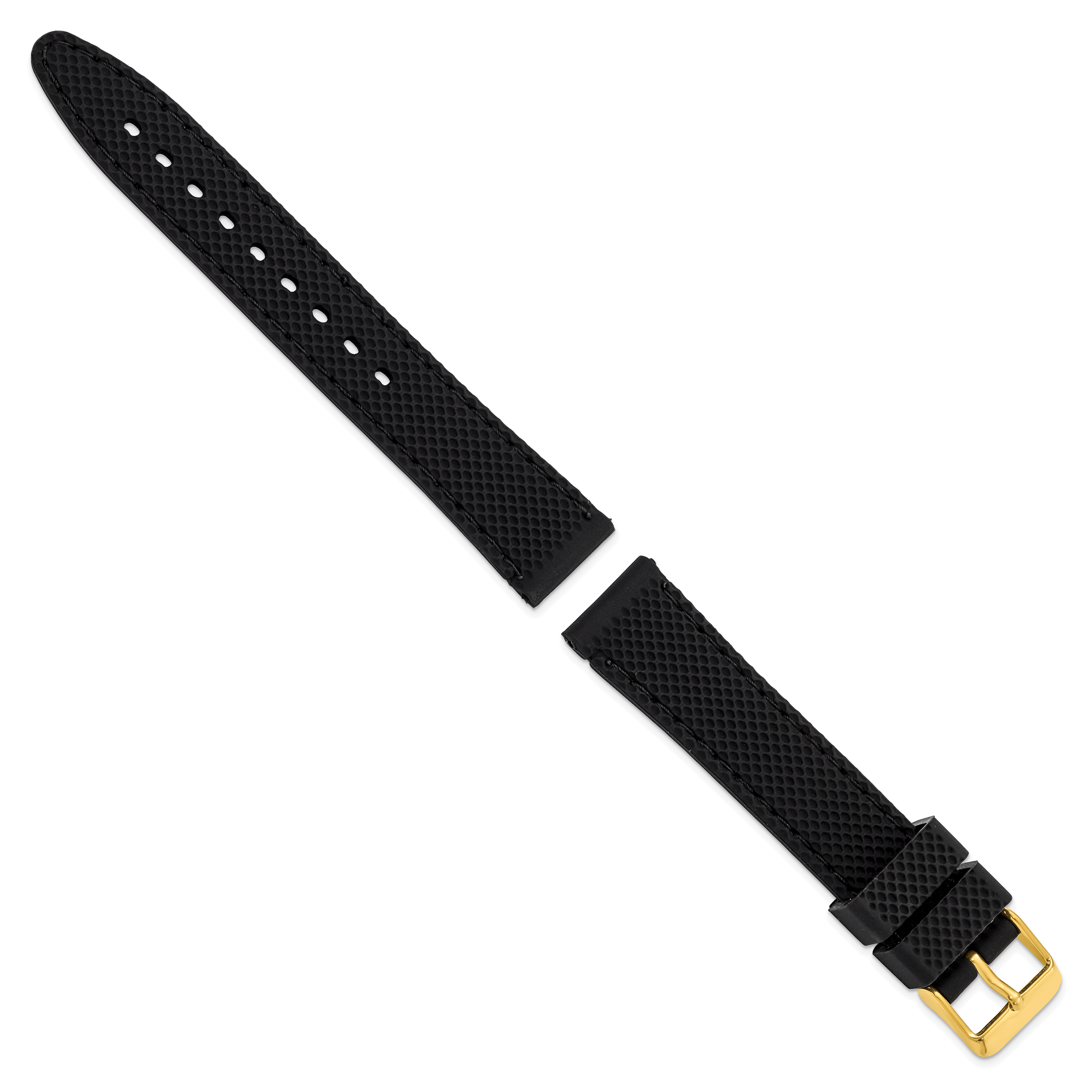 18mm Black Textured Silicone with Black Stitching and Gold-tone Buckle 8 inch Watch Band