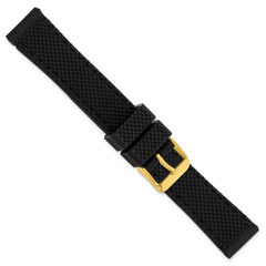 18mm Black Textured Silicone with Black Stitching and Gold-tone Buckle 8 inch Watch Band