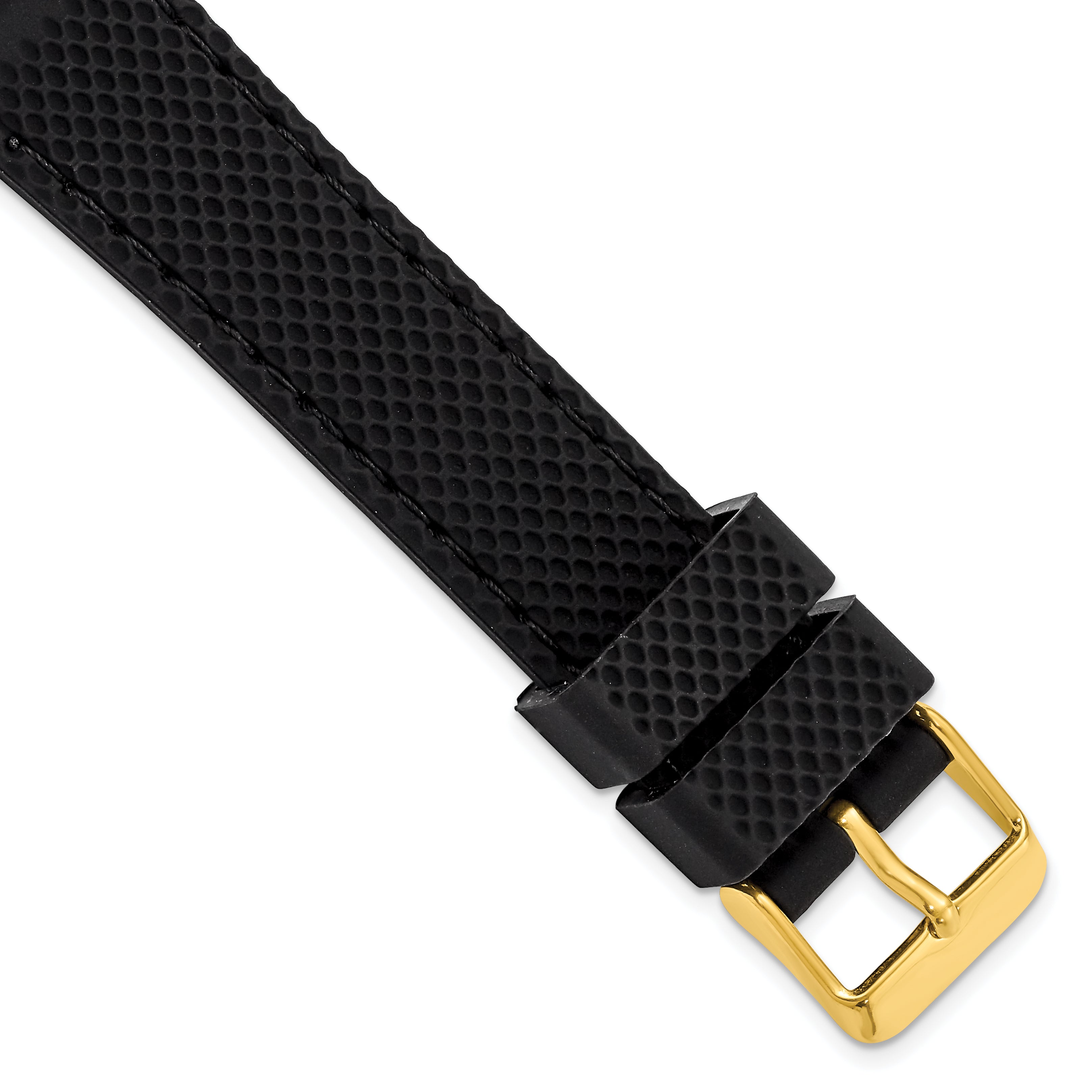 18mm Black Textured Silicone with Black Stitching and Gold-tone Buckle 8 inch Watch Band