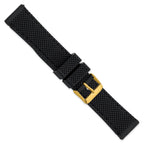 DeBeer 20mm Black Textured Silicone with Black Stitching and Gold-tone Buckle 8 inch Watch Band