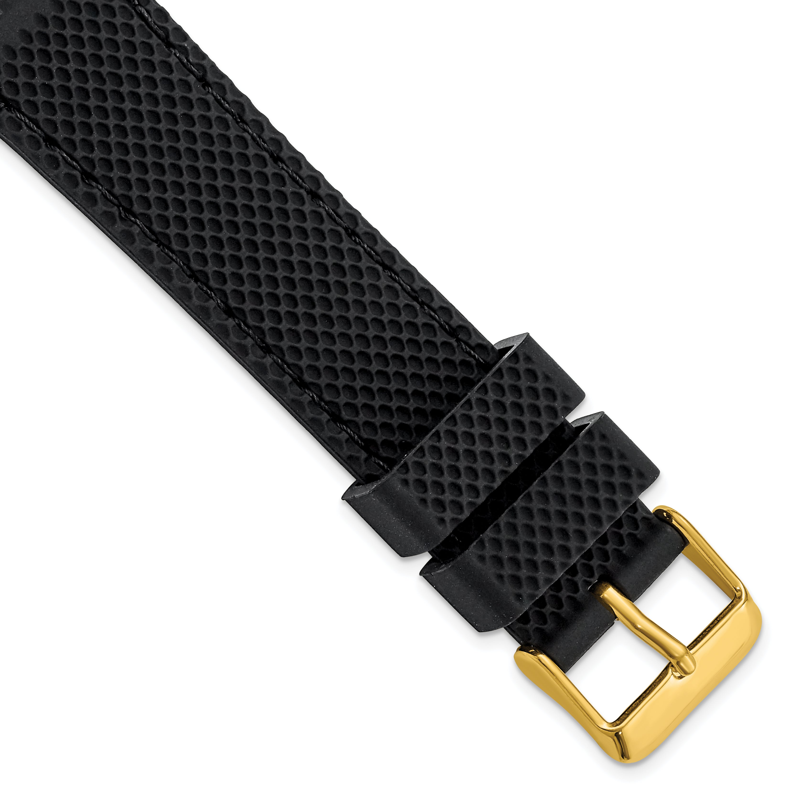 18mm Black Textured Silicone with Black Stitching and Gold-tone Buckle 8 inch Watch Band